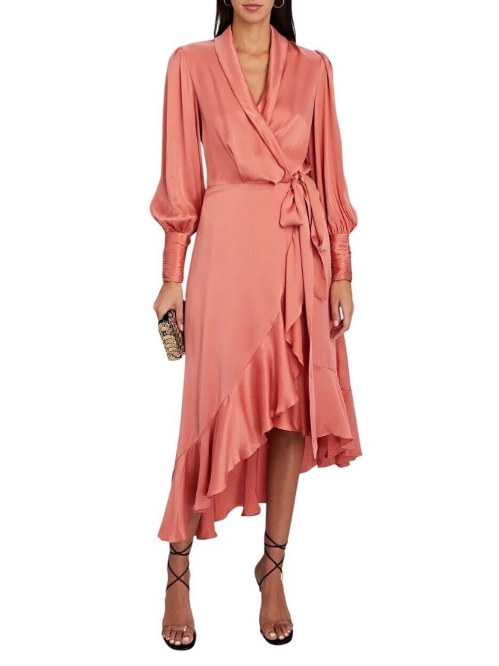 Zimmerman Wrap Coral Midi Asymmetrical Dress Size 3 NWT